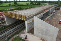 A concrete bridge deck under construction