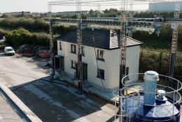 Aerial view of a 3D printed concrete house