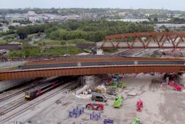 An aerial picture of a bridge under construction