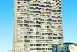 A brutalist tower block