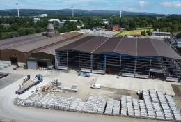 An aerial view of a precast concrete factory