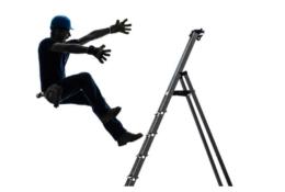 A studio created photo of a man in silhouette falling of a ladder