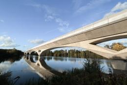 The Colne valley viaduct, a concrete bridge, stretches out over the Colne Valley
