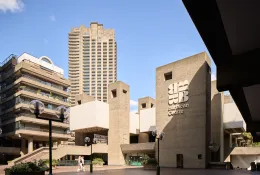A view of the brutalist-style Barbican Centre, London, UK.