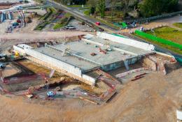 An aerial view of HS2’s Stoneleigh Road bridge under construction near Kenilworth 
