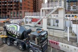 A Capital Concrete mixer delivers concrete to Sisk's Wembley project 