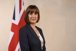 Chancellor Rachel Reeves in front of the Union Jack.