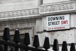 The Downing Street sign and railings
