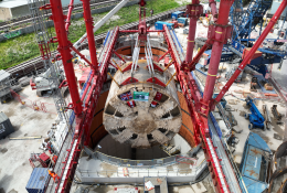 TBM Caroline being lifted from Green Park Way shaft after completing journey under the capital