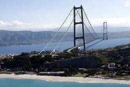 A rendering of the 3,300 m suspension bridge that will connect Sicily to mainland Italy with road and rail, supported by 40 km of new infrastructure by the Stretto di Messina (Messina Strait company).