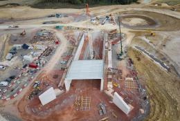 A 20-tonne prestressed beams lifted into place at Shab Valley underbridge.