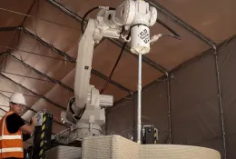 ChangeMaker3D’s robotic printing hub at Wigan Wastewater Treatment Works, where 3D-printed concrete components are produced for United Utilities and Scottish Water. (Image: ChangeMaker3D)