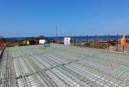 A raft of Composite glass and carbon rebar ready for concrete to be poured