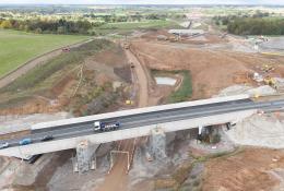 Aerial view of the Fosse Way and Offchurch Greenway bridges near Leamington Spa, delivered by Galldris for Balfour Beatty VINCI.