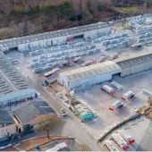 An aerial view of a concrete hollowcore and staircase manufacturers yard