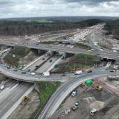 Aerial view of a motorway junction under construction in the UK