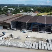 An aerial view of a precast concrete factory