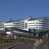 The front of the Queen Elizabeth Hospital Birmingham, Edgbaston, Birmingham.