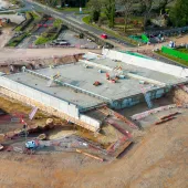 An aerial view of HS2’s Stoneleigh Road bridge under construction near Kenilworth 