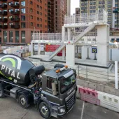 A Capital Concrete mixer delivers concrete to Sisk's Wembley project 
