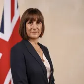 Chancellor Rachel Reeves in front of the Union Jack.