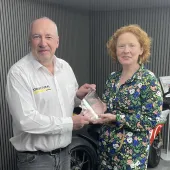 Roger Line of Structural Repairs receives the New Product Award from Concrete Connect editor, Clare Howcutt-Kelly.