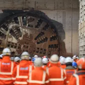 HS2 team watch Tunnel Boring Machine Mary Ann complete the first tunnel breakthrough in Birmingham