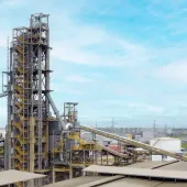 A picture of the world’s largest industrial-scale calcined clay plant, which has commenced production in Tema Ghana.