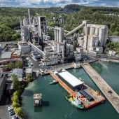 An aerial view of Heidelberg Materials Brevik CCS in Norway, the world’s first industrial-scale carbon capture, and storage (CCS) facility in the cement industry.