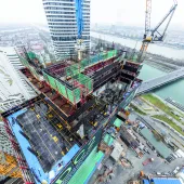 PERI’s climbing and slab formwork systems are helping shape Vienna’s DC Tower 2, rising to 174 metres. (Photo: PERI SE)