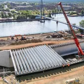 Esh Construction installs precast beams to form new Stockton land bridge