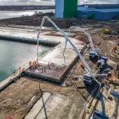 Over 6,000m³ of reinforced concrete was placed to upgrade the Ash Barge Dock at Northumberland Energy Park, enabling heavy-load operations for offshore energy logistics.