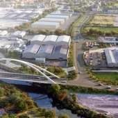 A rendering of the AMIDS South project will include a new road bridge across Paisley Harbour and a 1.7 km riverside route alongside the White Cart.