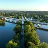 An aerial view of The 2.1-mile Colne Valley viaduct, which is now complete and built from 1,000 precast concrete deck segments.