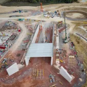 A 20-tonne prestressed beams lifted into place at Shab Valley underbridge.