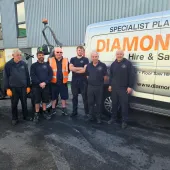The Diamond Hire and Sales team celebrating 20 years of supplying specialist construction equipment.