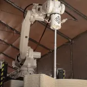 ChangeMaker3D’s robotic printing hub at Wigan Wastewater Treatment Works, where 3D-printed concrete components are produced for United Utilities and Scottish Water. (Image: ChangeMaker3D)
