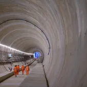 Inside and under construction rail tunnel