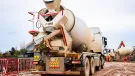 A truck mixer delivers concrete to HS2