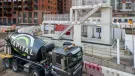 A Capital Concrete mixer delivers concrete to Sisk's Wembley project 
