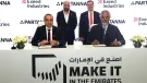 Representatives of Exeed Industries signing a Memorandum of Understanding with carbon-negative concrete pioneer Partanna at the Make it in the Emirates forum in Abu Dhabi, in May, 2025.