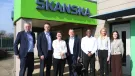 (L-R) Gracie Bocking, trainee civil engineer; Ronald Kiweewa, trainee civil engineer; Lord Blunkett; Katy Dowding, president and CEO Skanska UK; Andy Entwistle, managing director Cementation Skanska.
