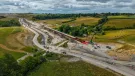 An aerial view of the Lower Thorpe Viaduct deck installed in its final position in June 2025