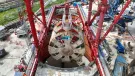 TBM Caroline being lifted from Green Park Way shaft after completing journey under the capital