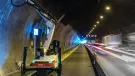 A Baubot robot drilling anchor holes to prepare for reinforced concrete linings in the Engelberg Tunnel, Germany.