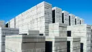 Neat, banded stacks of Cemex’s ReadyBlock Lite concrete blocks, which are designed for easier handling, lower carbon and improved thermal performance.