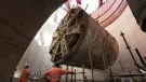 TBM ‘Anne’ is lifted from the Green Park Way shaft after completing a 3.4-mile drive under west London.