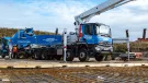 Ashcourt’s new, blue Liebherr 42m truck-mounted concrete pump at work supplying Manton Quarry and regional construction projects.
