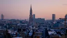 The Brussels city skyline at sunset
