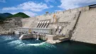 The Grand Ethiopian Renaissance Dam viewed from below and to the right, inaugurated in September 2025, is the largest roller-compacted concrete gravity dam in Africa.